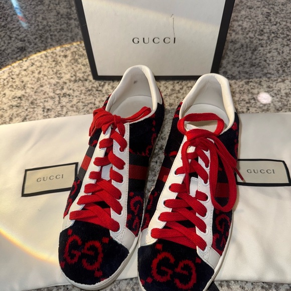 Gucci Velvet Red and Navy Sneakers